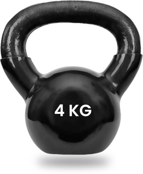 Strauss Vinyl Coated Premium Kettlebell | Kettle bell For Gym & Workout, 4 Kg Black Kettlebell