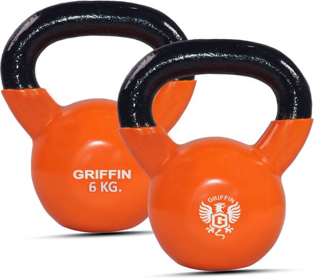 GRIFFIN Fitness cast iron kettle bell 6 kg Orange color for gym workout Orange Kettlebell, Indian Clubs