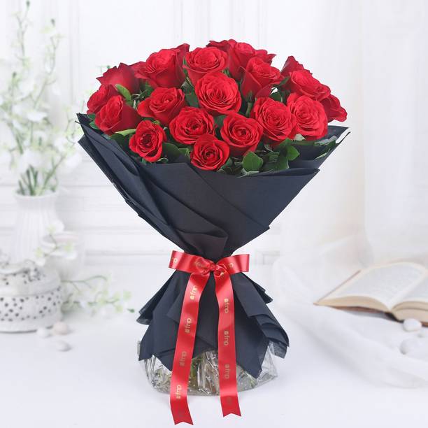 Fresh Live Flower Bouquet of 20 Red Roses, Self-Watering Standing Bouquet Fresh Red Rose Bouquets
