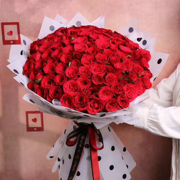 Floweraura Fresh Live Flower Bouquet of 100 Red Roses Flowers Rose Bouquets