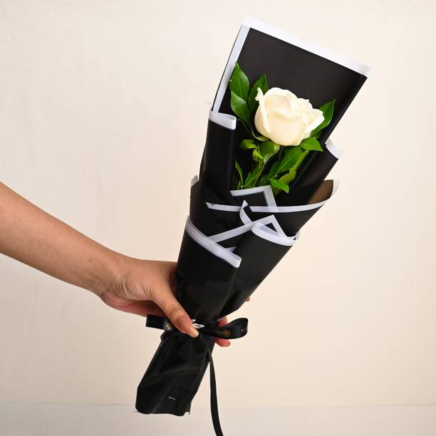 Floweraura Fresh Live Flower Bouquet of Single White Rose Flower Rose Bouquets