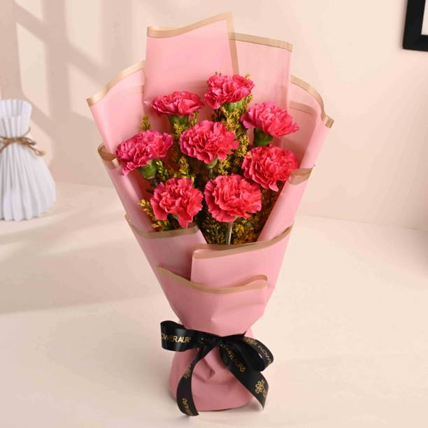 Floweraura Fresh Live Flower Bouquet of 8 Pink Carnations Flowers Carnations Bouquets