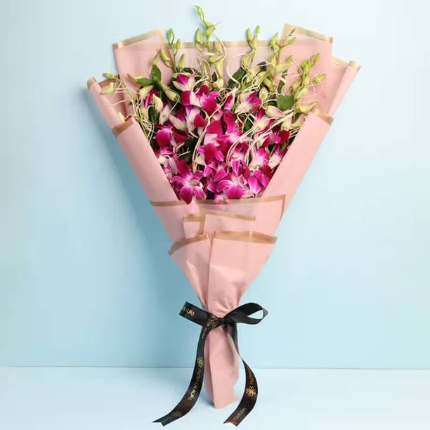Floweraura Fresh Fresh Live Premium Flower Bouquet of 10 Purple Flowers Orchids Bouquets