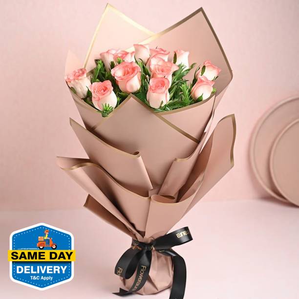 Floweraura Fresh Love Special Bunch of Fresh Live 12 Pink Roses Flowers Bouquet Rose Bouquets