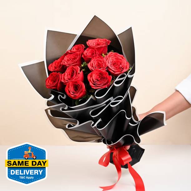 Floweraura Fresh Attractive Bunch of Fresh Live 12 Red Roses Flowers Bouquet Roses Bouquets