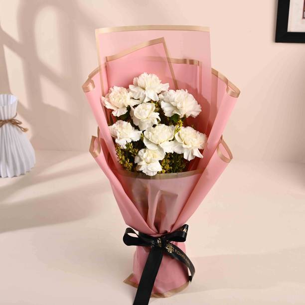 Floweraura Fresh Live Flower Bouquet of 8 White Carnations Flowers Carnations Bouquets
