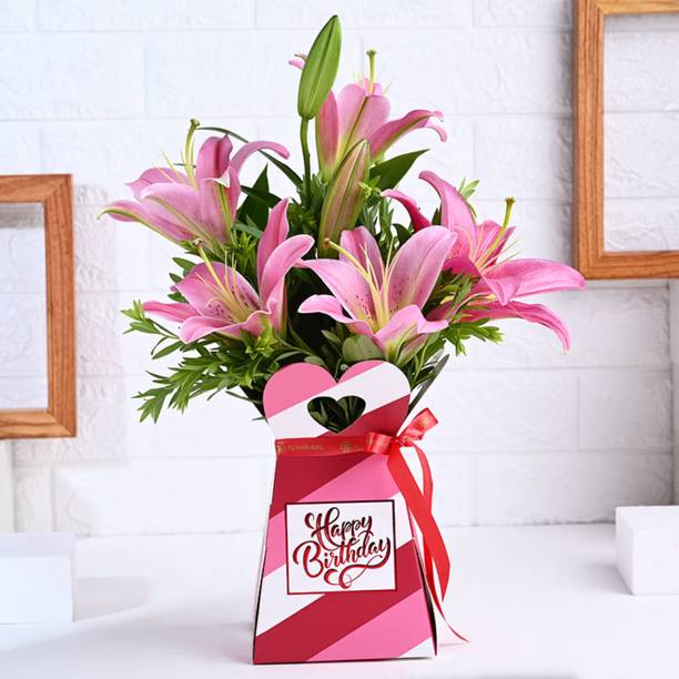 Floweraura Fresh Pink Lily Bouquets, Flower Basket