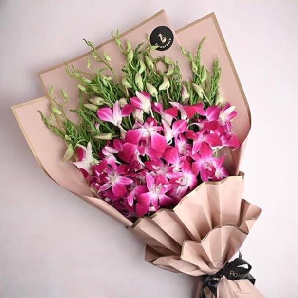 Floweraura Fresh Purple Orchids Bouquets, Flower Basket