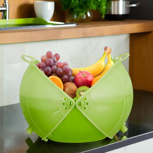 HOMESTIC by Kuber Industries Vegetables Draining Basket, Strainer Bowl, Drainer, Colander with Lid Plastic Fruit & Vegetable Basket