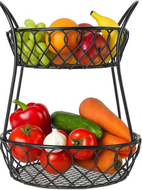 SUMORA ENTERPRISES 2-Tier Metal Fruit & Vegetable Storage Basket Stand for Kitchen & Dining Table Iron Fruit & Vegetable Basket