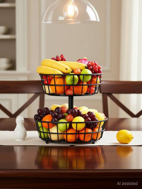 Smartslide 2 Tier Fruit Vegetable basket for Kitchen, Fruit bowl for Dining Table Iron Fruit & Vegetable Basket