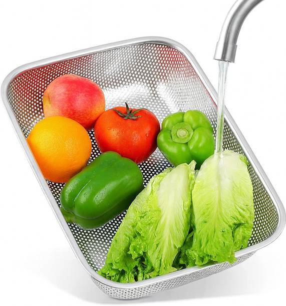Soham Enterprise Drain Basket Steel Big Tray Kitchen Drying Stand Mesh Sink Counter Stainless Steel Fruit & Vegetable Basket