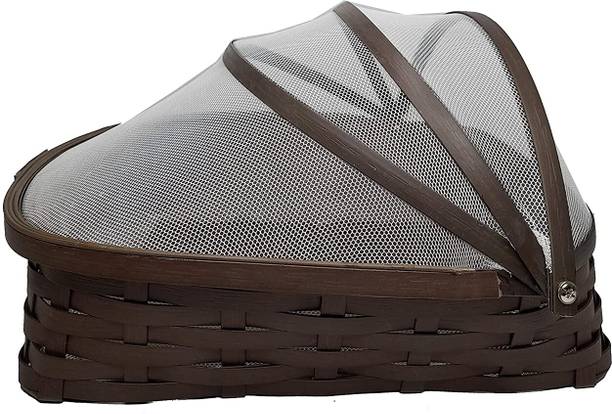 Saffrondecors PVC Fruit Mesh Basket with Net Cover|DustProof(Small-Brown)29X20X26CM Plastic Fruit & Vegetable Basket