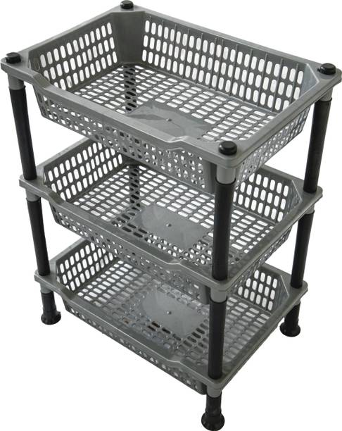 VM BOND Kitchen Rack Plastic 3 Layer Multipurpose Shelf Stand Basket Rack for kitchen Plastic Fruit & Vegetable Basket