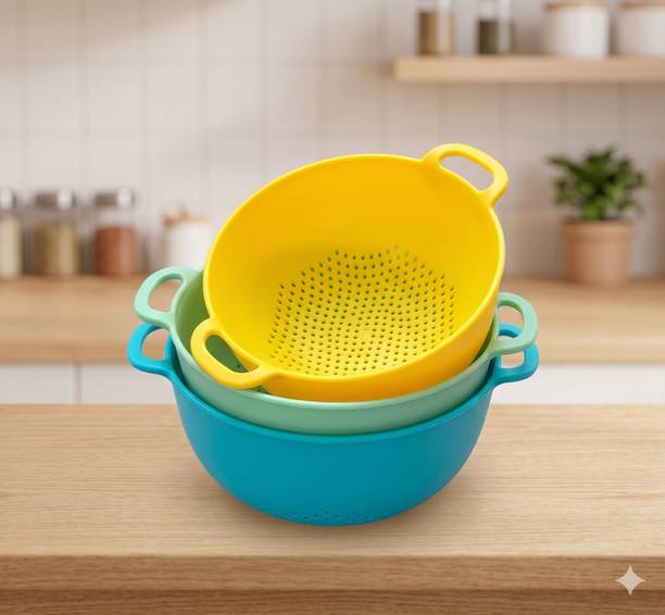 Auragna Pack of 3 Smart-Stack Vegetable Washers Plastic Fruit & Vegetable Basket