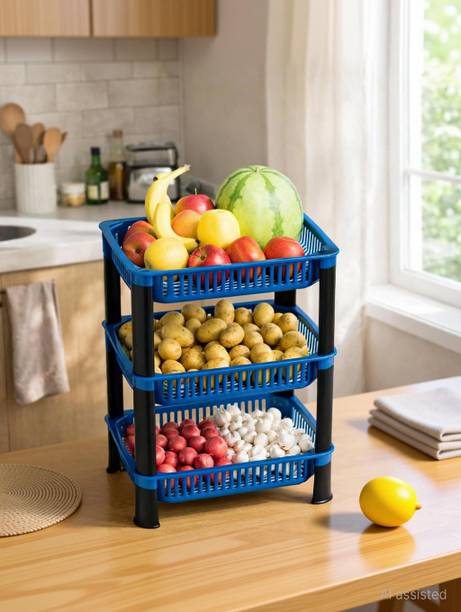 Biltoxi 3 Layer Plastic Multipurpose Kitchen Storage Basket for Home & Office Plastic Fruit & Vegetable Basket