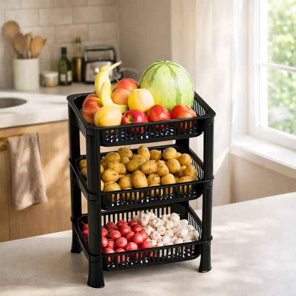 MORBRIX 3 Layer Plastic Kitchen Storage Stand Multipurpose Basket for Home & Office Plastic Fruit & Vegetable Basket