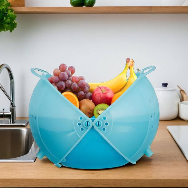 HOMESTIC by Kuber Industries Vegetables Draining Basket, Strainer Bowl, Drainer, Colander with Lid Plastic Fruit & Vegetable Basket