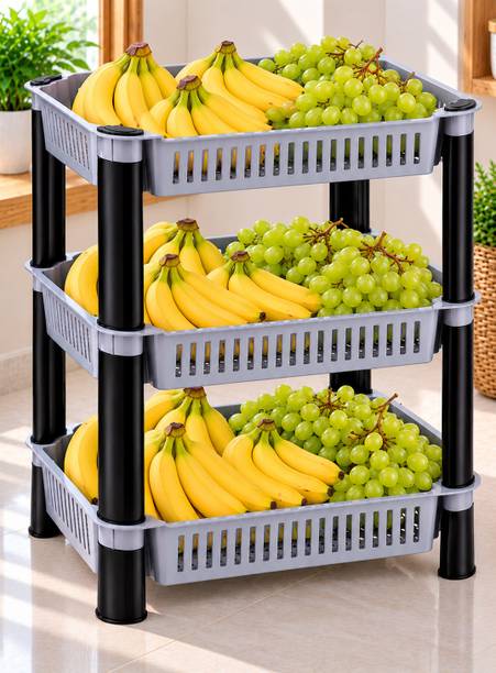 AasanMode 3L SILVER MULTIPURPOSE BASKET Plastic Fruit & Vegetable Basket