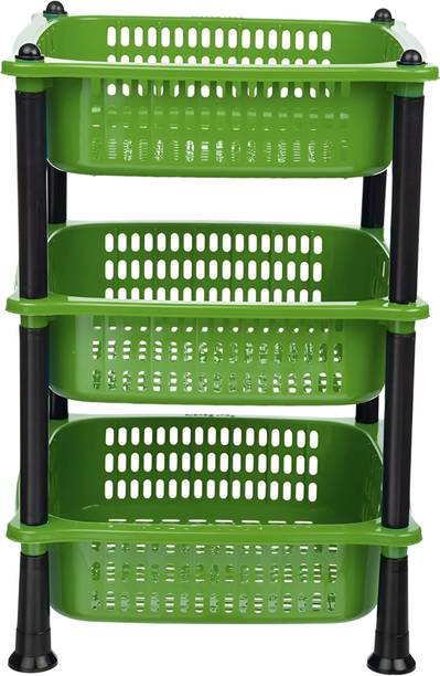 DM PLUS Fruits/Vegetables Kitchen Plastic Rack Onion, Vegetables Green Basket Plastic Kitchen Trolley