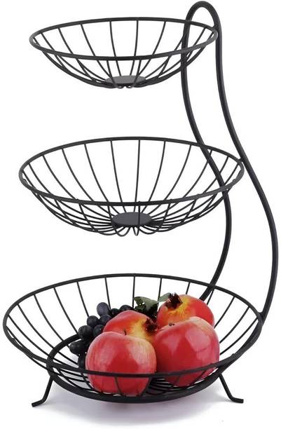 PRIME KRAFTS 3-Tier Fruit & Vegetable Basket Stand | Metal Wire Storage Rack Stainless Steel Fruit & Vegetable Basket