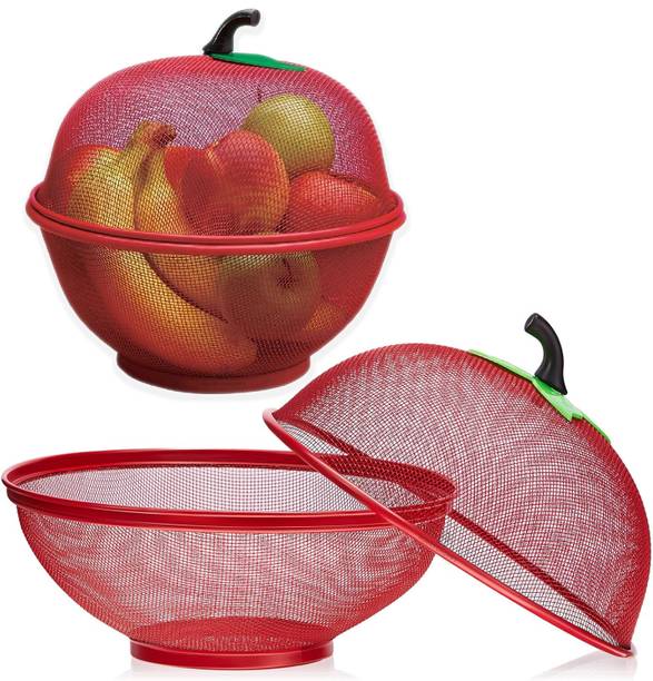 HurryShoppy Fruits and Vegetables Basket With Lid Net Cover Storage Strainer Bowl Kitchen Stainless Steel Fruit & Vegetable Basket