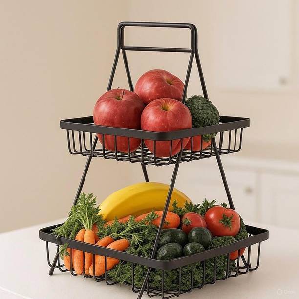SUMORA ENTERPRISES 2 Tier Metal Fruit & Vegetable Storage Basket – Multipurpose Organizer Stand Iron Fruit & Vegetable Basket