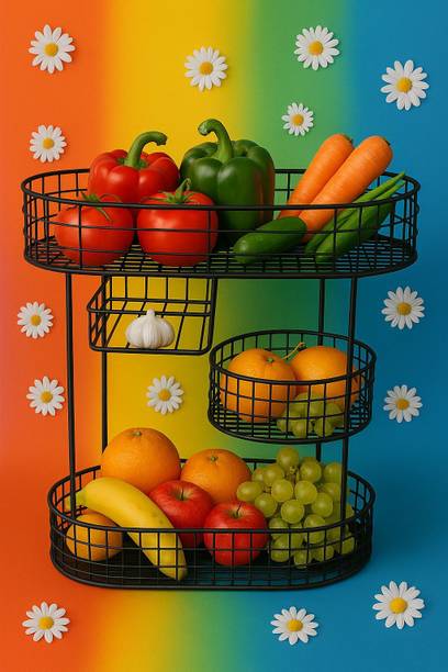 SUMORA ENTERPRISES "Modern 3-Tier Black Wire Storage Stand for Fruits, Vegetables & Home Decor" Iron Fruit & Vegetable Basket