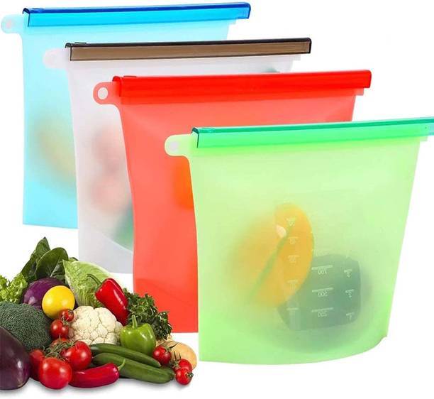 prisma collection 1000 ml Silicone Food Storage Bag with Clip Freezer,Reusable Silicone Food Bag Silicone Fruit & Vegetable Basket