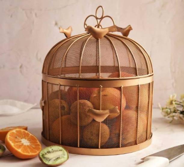 ZH TRADERS Fruit Basket With Lid Countertop Idealfor Storing Friuts , Vegetables ,Daily Use Iron Fruit & Vegetable Basket