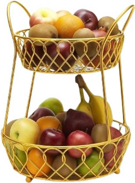 Namra 2-Tier Fruit Basket Stand – Decorative Countertop Organizer for Kitchen & Dining Stainless Steel Fruit & Vegetable Basket