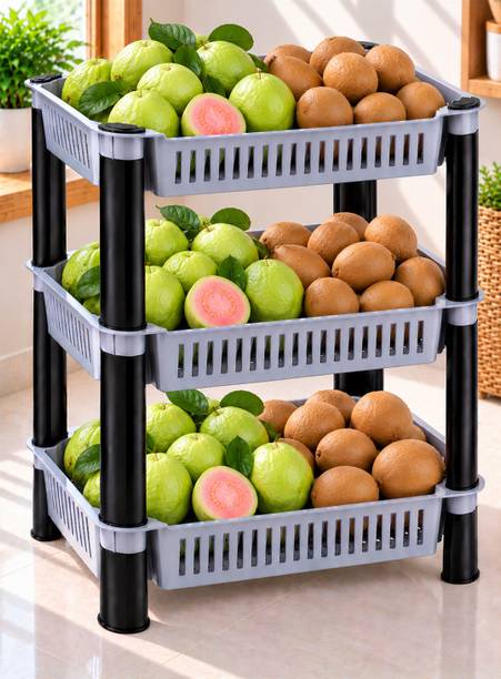 AasanMode 3L SILVER MULTIPURPOSE BASKET Plastic Fruit & Vegetable Basket