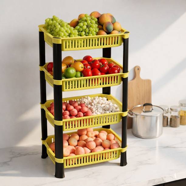 MORBRIX 4 Layer Plastic Kitchen Storage Stand Multipurpose Basket for Home & Office Plastic Fruit & Vegetable Basket