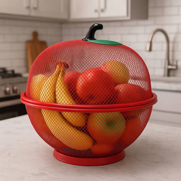 VEWIKZY Fruit Basket with Lid Net Cover Steel Big Size for Dinning Kitchen Iron Fruit & Vegetable Basket