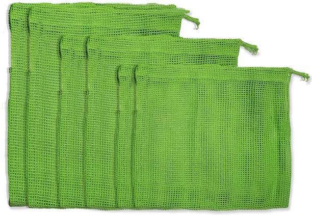 Wrapzy Reusable Mesh Bag Set of 6, Green, Storage Bag for Fruits & Vegetables Cotton Fruit & Vegetable Basket