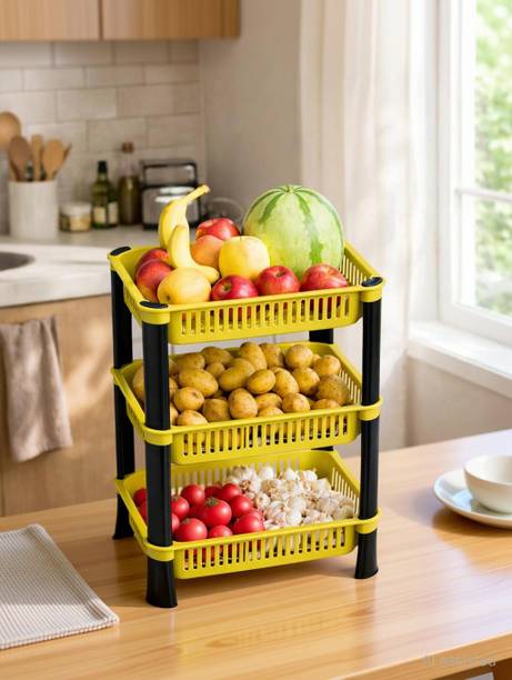 Biltoxi 3 Layer Plastic Multipurpose Kitchen Storage Basket for Home & Office Plastic Fruit & Vegetable Basket