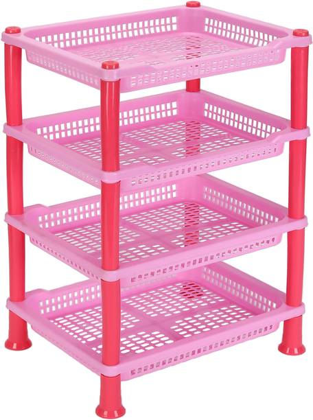 Peapod Plastic 4 Tyre Multipurpose Basket Stand Rack Fruits Onion, Potato, Vegetables Plastic Fruit & Vegetable Basket