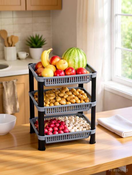 Biltoxi 3 Layer Plastic Multipurpose Kitchen Storage Basket for Home & Office Plastic Fruit & Vegetable Basket
