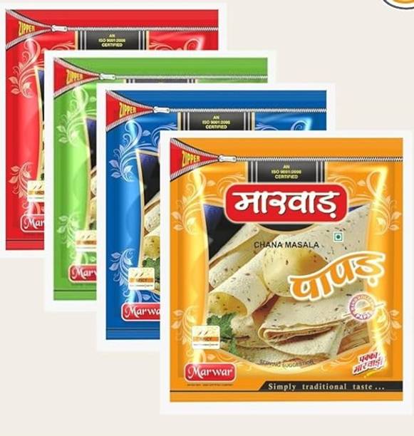 Marwar Papad Combo (Super Saver) Pack of Moong Punjabi, Moong Special, Chana Masala, Urad Dal Papad (Handmade Papad) 400g Each Pack of 4, Total 1.6 Kilograms Masala Papad (Pack of 4)