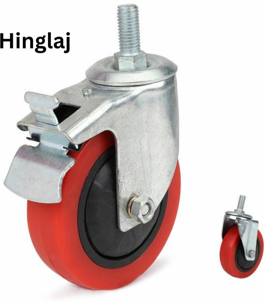 hinglaj 3*1 inch Red hc break caster threaded funiture wheel, trolley wheel(pack of 4) Braking and Locking Furniture Caster