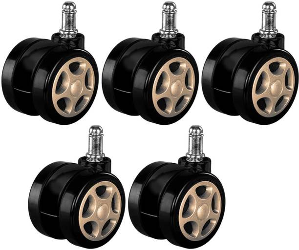 NEERUSSTORE Black and Gold Twin Castor Pin Type Wheels Set of 5 Piece Appliance Furniture Caster