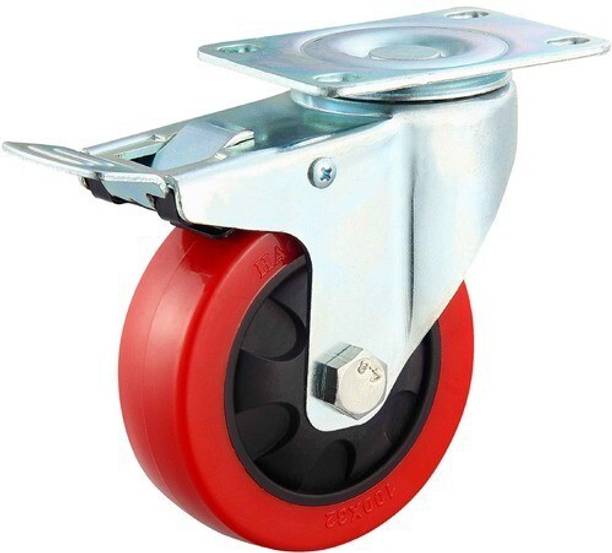 hinglaj 3 inch Swivel Caster Wheels 4 inch total wheel Hight,Heavy Duty Plate Casters with Safety Brake Total Capacity 500kg (pack of 4) Braked Furniture Caster