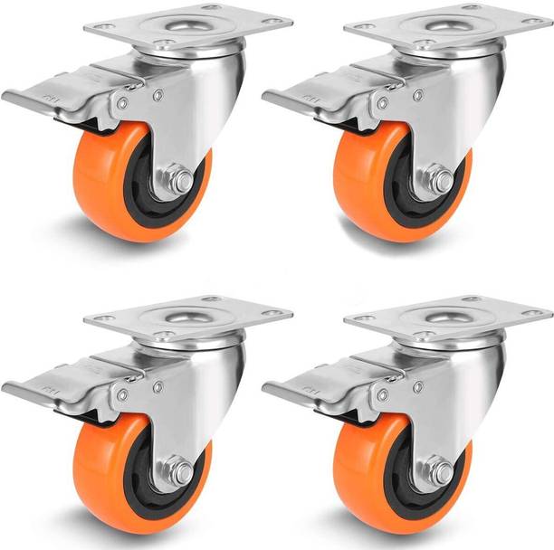 PACIFICMOVERS Carbon Steel Caster Wheel Of 3" Inch With Break for Shopping Carts, Tables Swivel Furniture Caster