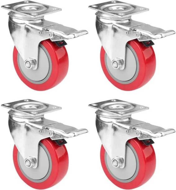 Spylock 3 Inch Red Caster Wheel (2 With Brakes-2 Without) Swivel Furniture Caster Industrial Furniture Caster