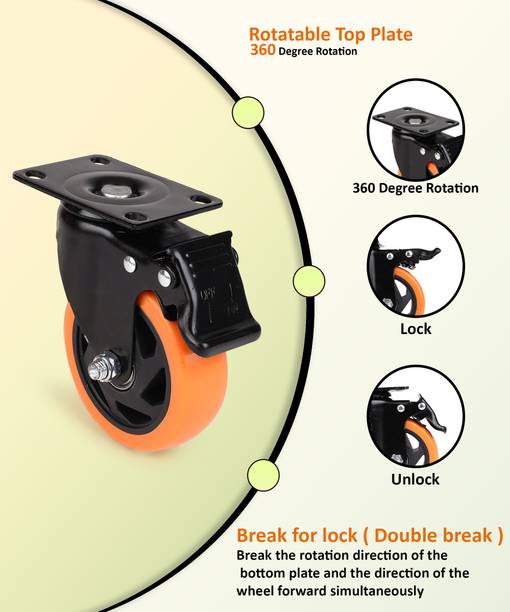 hinglaj 4*1 Heavy Duty Furniture Office wheel Moving Caster Trolley wheel (Pack of 4) Braked Furniture Caster