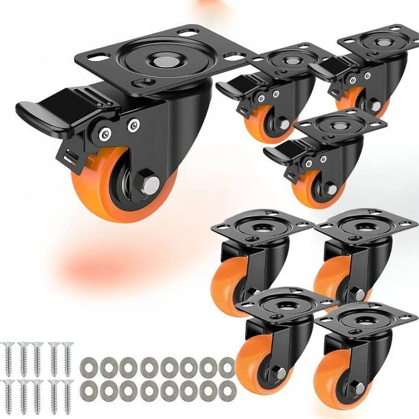 HALSEY 4Pc with break & 4Pc without Break Castor Lock Wheels upto 600Kg, 360 Degree Swivel Furniture Caster
