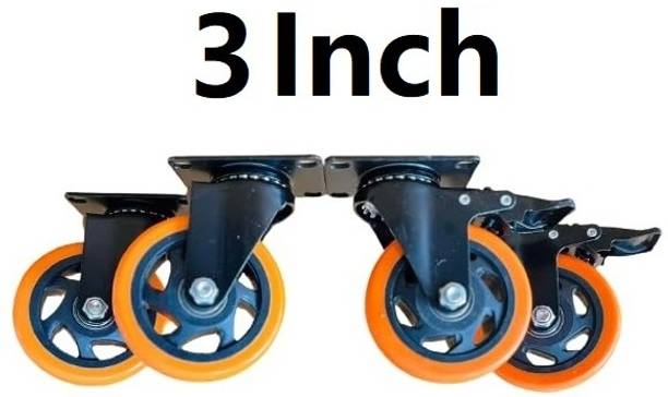 Caneuf Heavy Duty PU Caster Wheels for Furniture 360° Rotation (2 Breaks + 2 Without) Swivel Furniture Caster