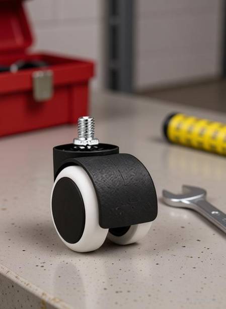 KITHANIA Office revolving Chair Caster Study Computer Gaming Chair Wheels Caster Accessories Parts, Wheels Set of 5 pc, Heavy Duty fit to Every Chair Base (White Black Thread with key) Fixed Furniture Caster
