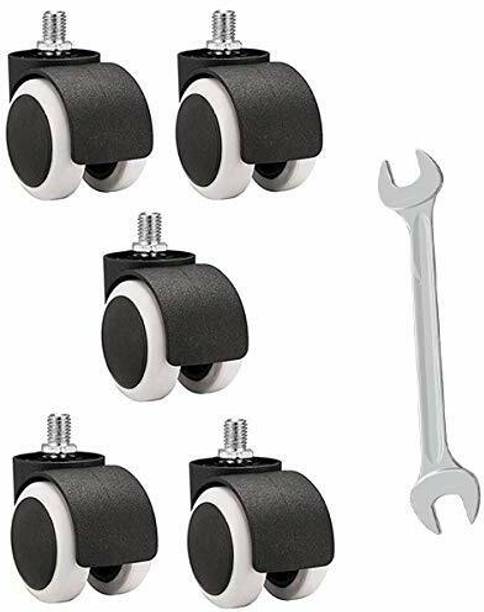 KITHANIA Office revolving Chair Caster Study Computer Gaming Chair Wheels Caster Accessories Parts, Wheels Set of 5 pc, Heavy Duty fit to Every Chair Base (White Black Thread with key) Fixed Furniture Caster