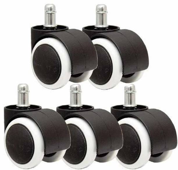 Biway Nylon Castor Pin Type Revolving Chair Wheel (Black and White, Small) -Set of 5 Swivel Furniture Caster